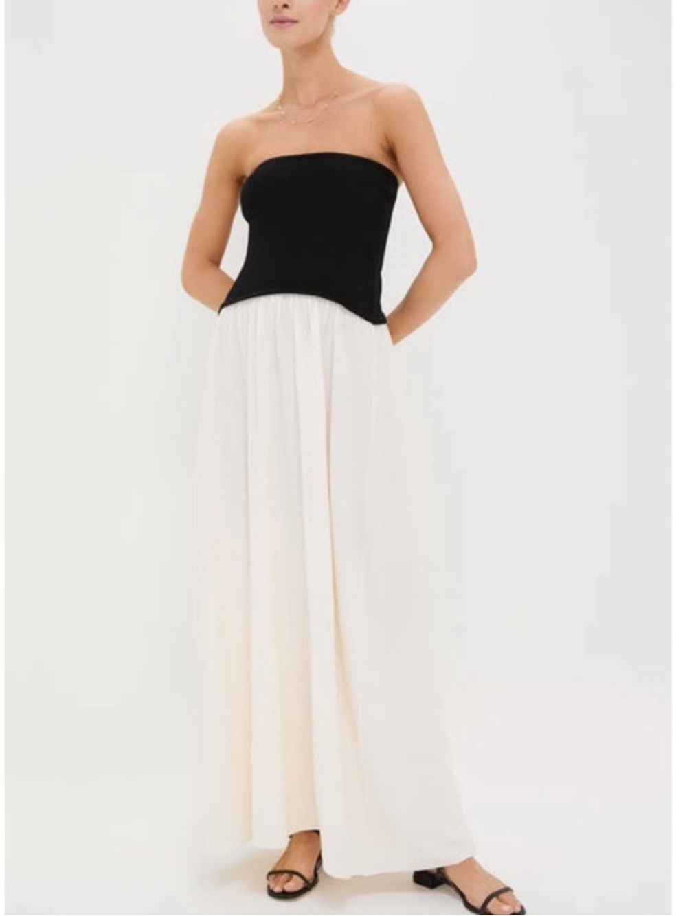 SOLID & STRIPED Strapless Two-Tone Maxi Dress in White and Black